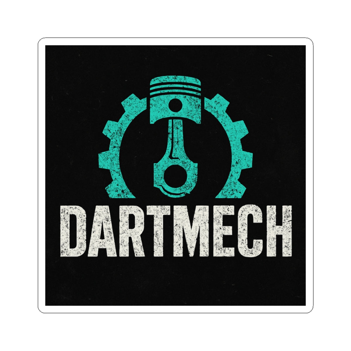 DartMech Piston & Gear Kiss-Cut Sticker — Mechanic Technician Laptop Decal